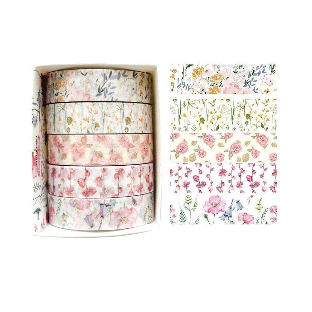 5 Rolls Spring Flower Washi Tape Self-adhesive Artistic Tape  Craft Making