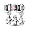 925 Silver Charms Bead CZ Zircon Love Mom Pink Heart Dangle Fit DIY Bracelet Women Mother's Day Jewelry Gift