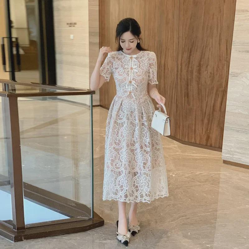 2024 Summer French Lace Princess Dress: Light Luxury, Retro Waist Design