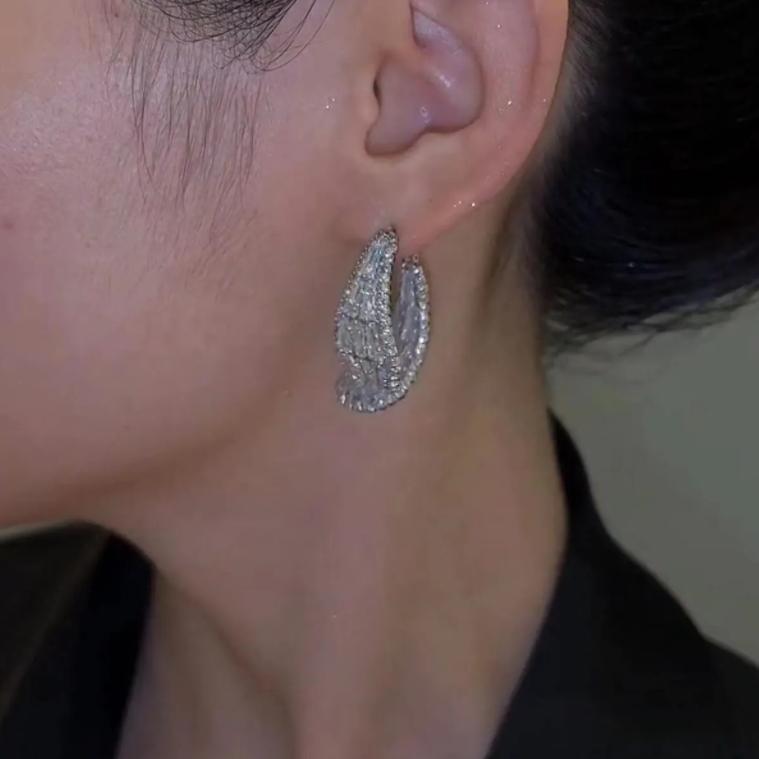 Luxurious zircon front-back cross arc water drop earrings female high-end exquisite wild fashion temperament personalized earrings