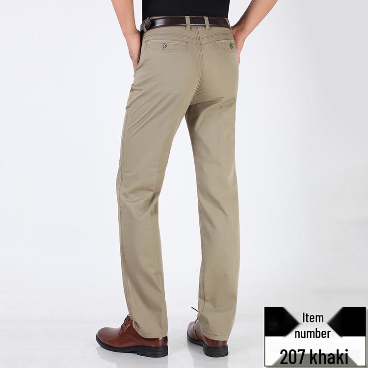 Pánské letní ležérní kalhoty z čisté bavlny - pro střední věk a starší, vysoký pas, volný střih, rovná nohavice