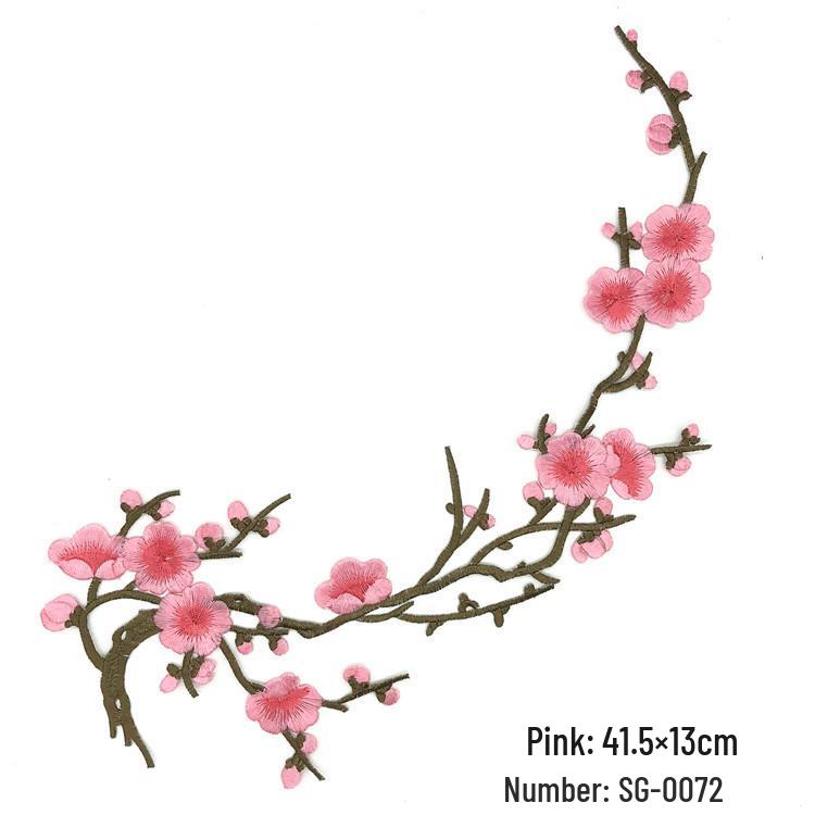 

Велика самоклеюча вишивка-патч з квіткою сливи для прасування на пальто та куртки.