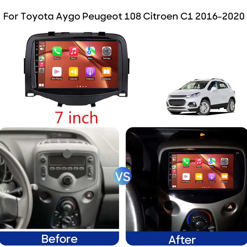 Car Radio Multimedia Player Android For Toyota Aygo 2015 Peugeot 108 2020 Citroen C1 2015-2022 GPS Navigation Carplay Auto