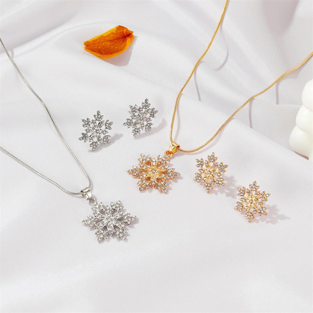 2 Pcs/set Women's Earrings Alloy Full Diamond Snowflake Necklace+ Snowflake Earrings