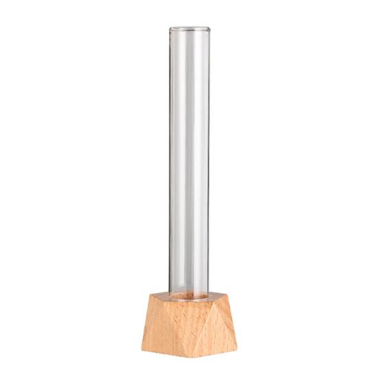 

Glass Tube Vase with Wood Base Minimalist Flower Vase Single Stem Flower Vase for Flower Cuttings Home Table Centerpiece Office Desk A