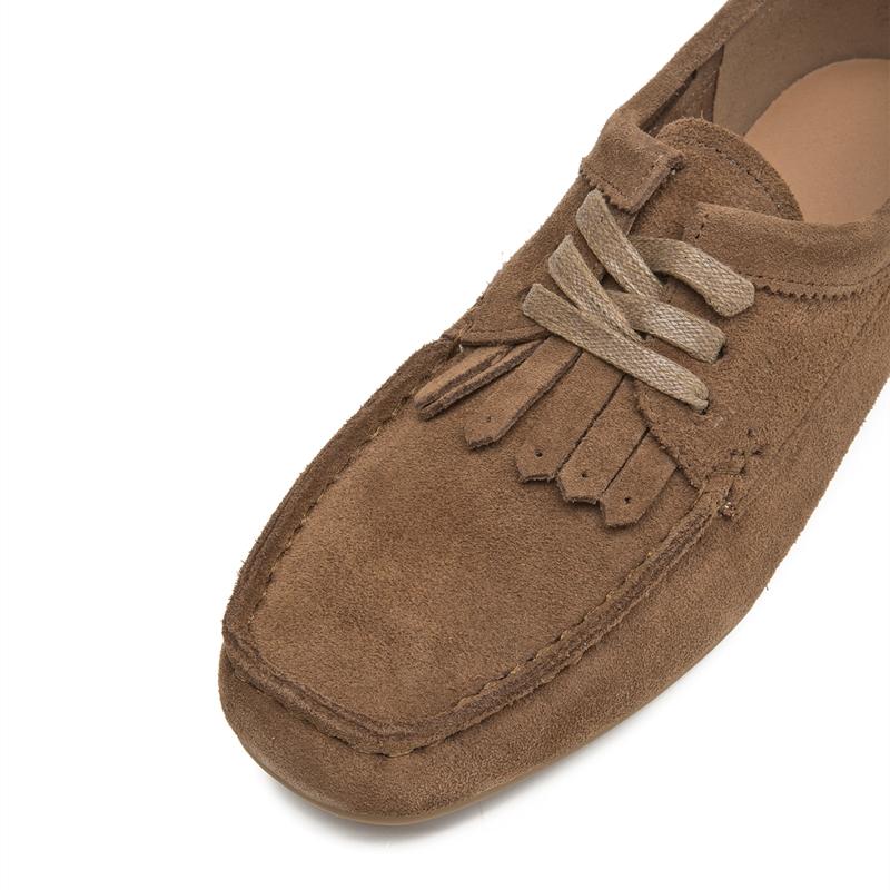 Women's Loafers Cow Suede Square Toe Flat Shoes for Women Large Size Shallow Mouth Soft Sole Female Moccasins