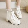 Autumn and Winter New Lolita Short Boots Women and Girls Cute Flower Bow Lace Mesh Martin Boots