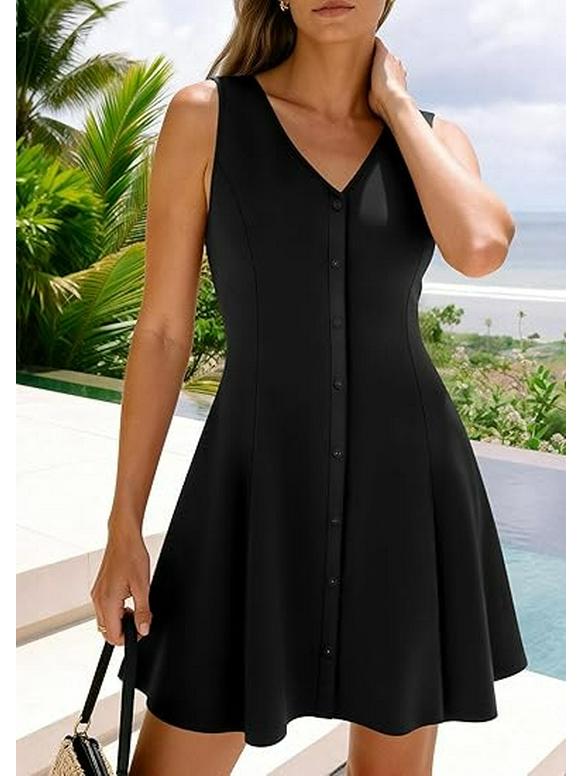 Women's Sleeveless V-neck A-line Summer Beach Dress