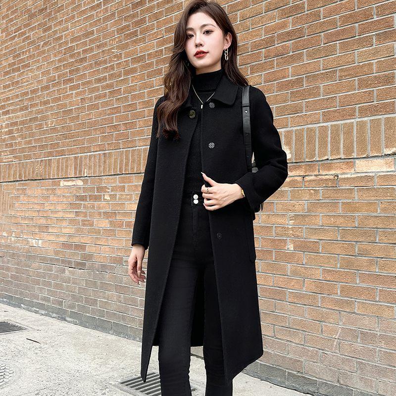 

Doll Collar Wool Coat - Women s 2025 Autumn/Winter Hepburn Style Slim Mid-Length Cashmere. XL 125-135 lbs