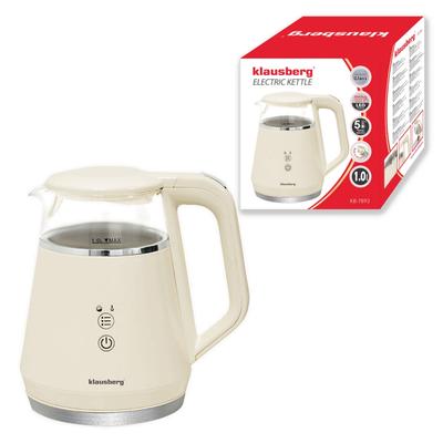 Kleiner elektrischer Wasserkocher mit Temperaturregelung 1,0 L kabellos cremefarben KLAUSBERG KB-7893
