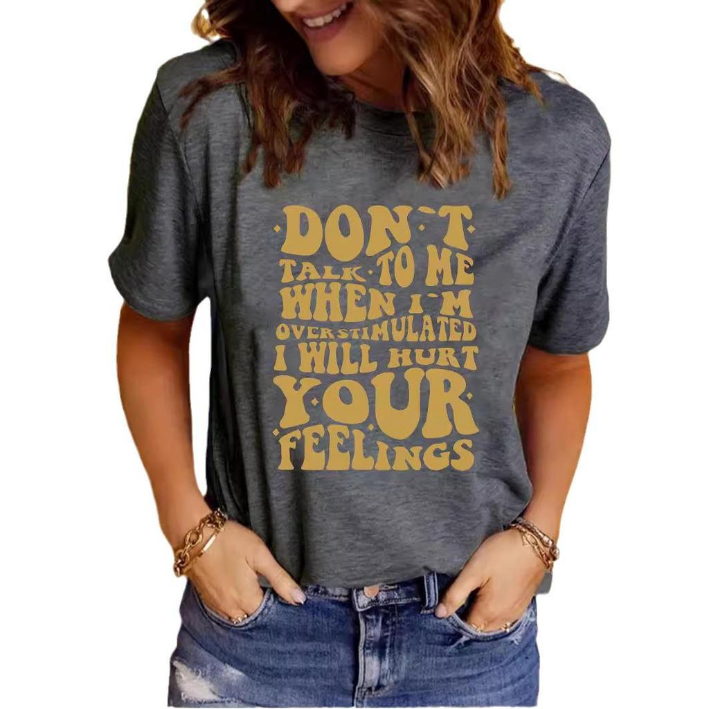 Women's Casual Slogan Print Round Neck Short Sleeve T-Shirt