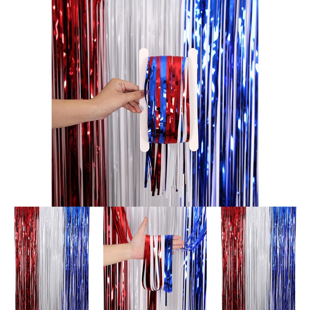 Vibrant Red White And Blue Independence Day Rain Curtain For Festive Party Decorations