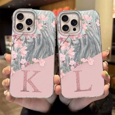 Letter A Z Phone Cases For Apple Iphone 16 15 14 13 Pro Max 14plus 15plus 16plus Cover Pink Flowers Silicone Clear Fundas Bumper