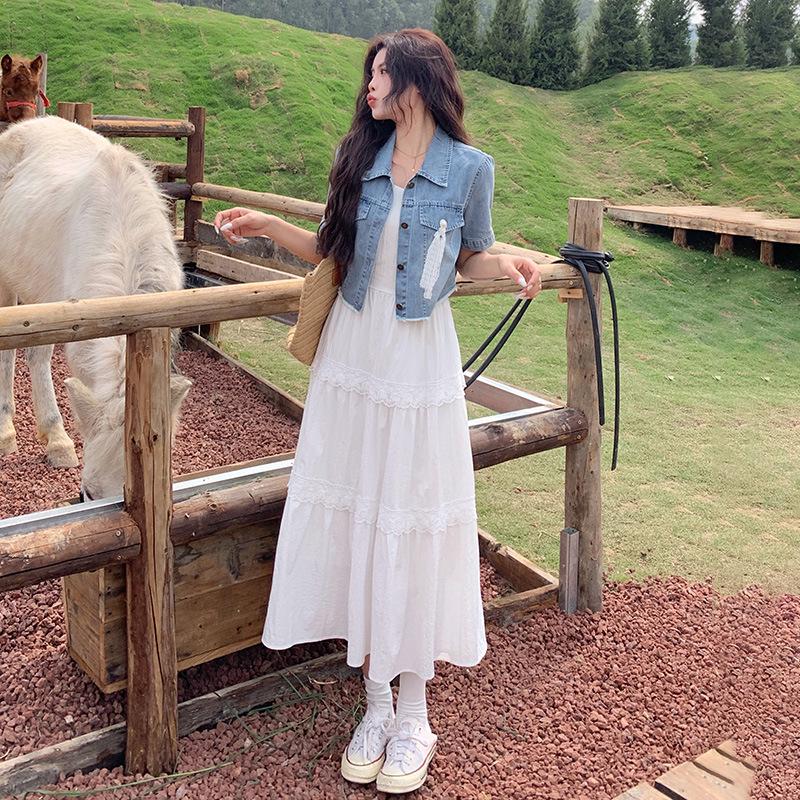 Spring/Summer 2026 Plus Size Women s Slimming Denim Jacket & Camisole Dress Set 3XL