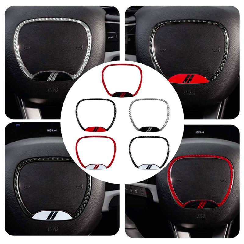 For Dodge Challenger Charger Ram 1500 Decor Carbon Fiber Steering Wheel Center Ring Trim Cover Sticker Interior Accessories U111
