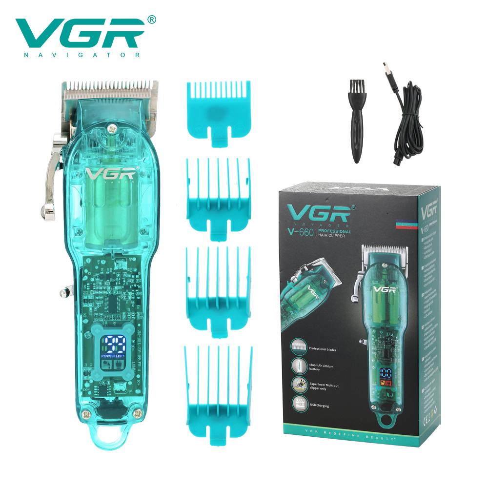 

New VGR V-660 Hair Clipper Transparent Hair Cutting Machine Cordless Hair Trimmer Electric Barber Digital Display Clipper for Men Home Razor Shaver зелений