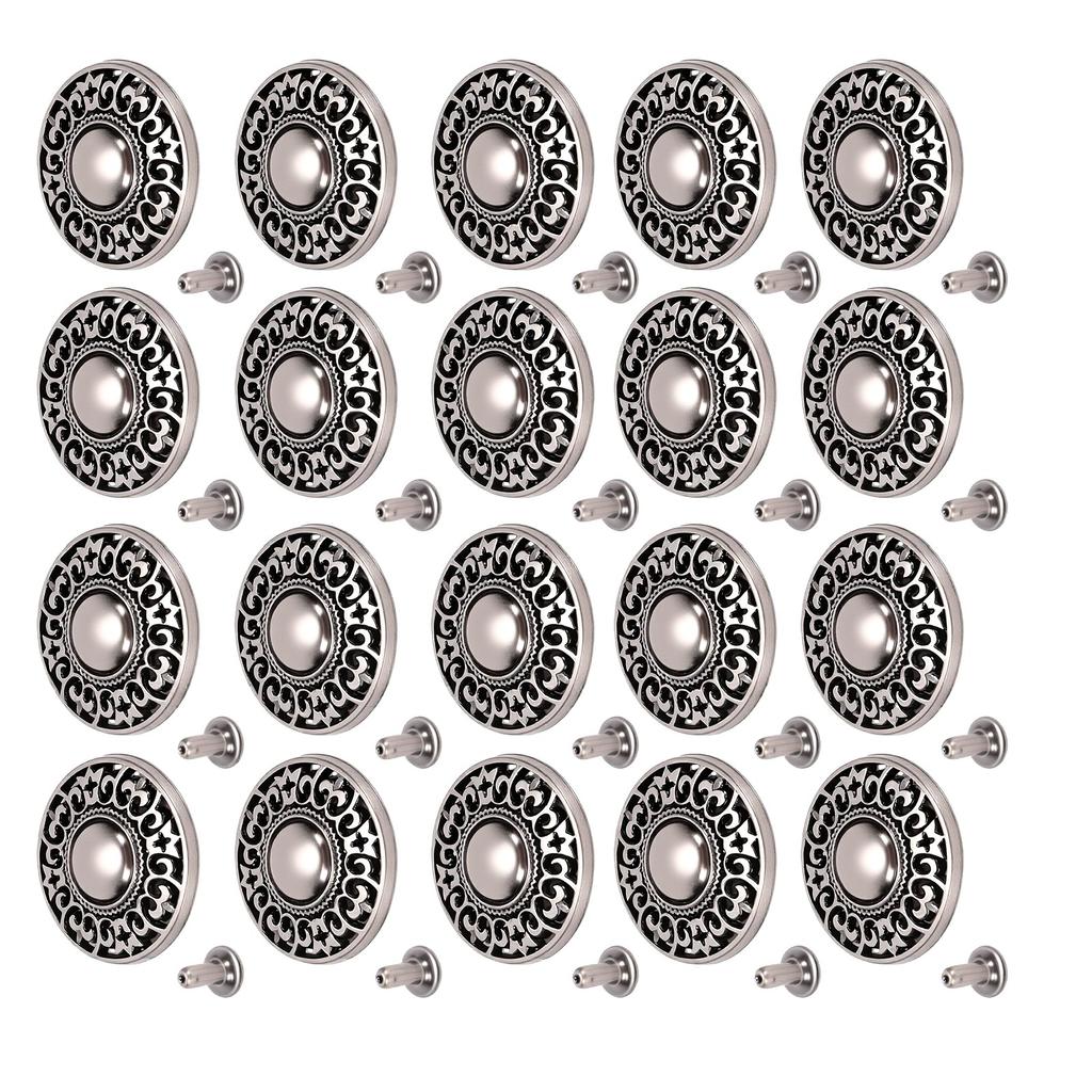 20pcs Metal Jeans Buttons Kit 24mm Metal Buttons Rivet Stud Set for Pants DIY Crafts Antique Silver