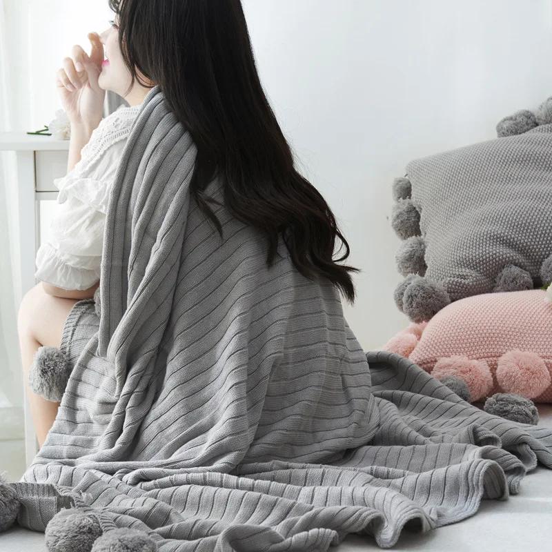 Knitted Air-conditioning Blanket Pear Flower Ball Blankets Nordic Decorative Blanket Ins Knitted Line Blankets