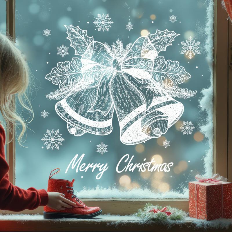 Christmas White Bell Snowflake Sticker Window Sticker Room Glass Door Sticker Window Decoration Sticker