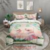 Softville Cozy Town 3PCS Bedding Sets Lop Rabbit Resting In Flower Grassla Pint Duvet Cover No Filling Cartoon Style Queen Size