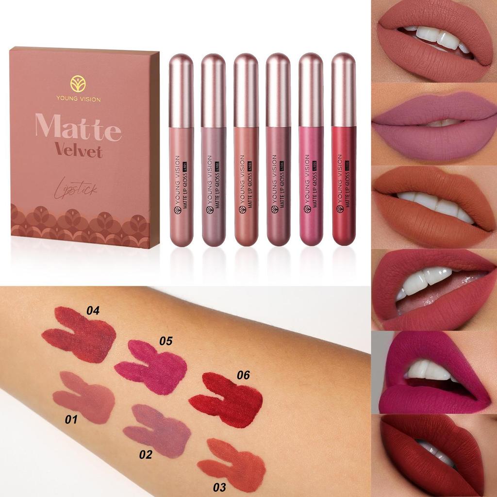 6-color Matte Matte Lip Gloss Set Lip Glaze Set Velvet Lipstick Long-lasting Waterproof Non-smudged and Not Easy To Fade Makeup Lipstick Set