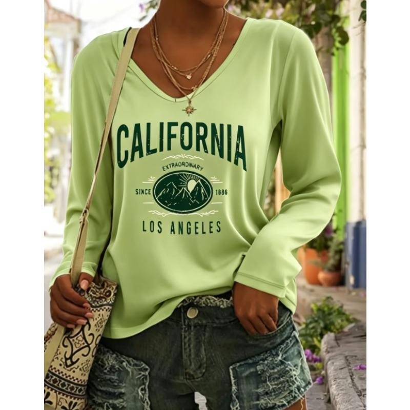 Western Women'S Fashion Casual Long Sleeve V-Neck Base T-Shirt
