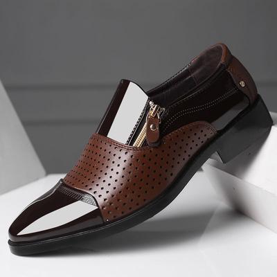 Four Seasons New Men's Business Leather Shoes Sandals Hollowed Out Single Shoes Breathable Wedding Shoes