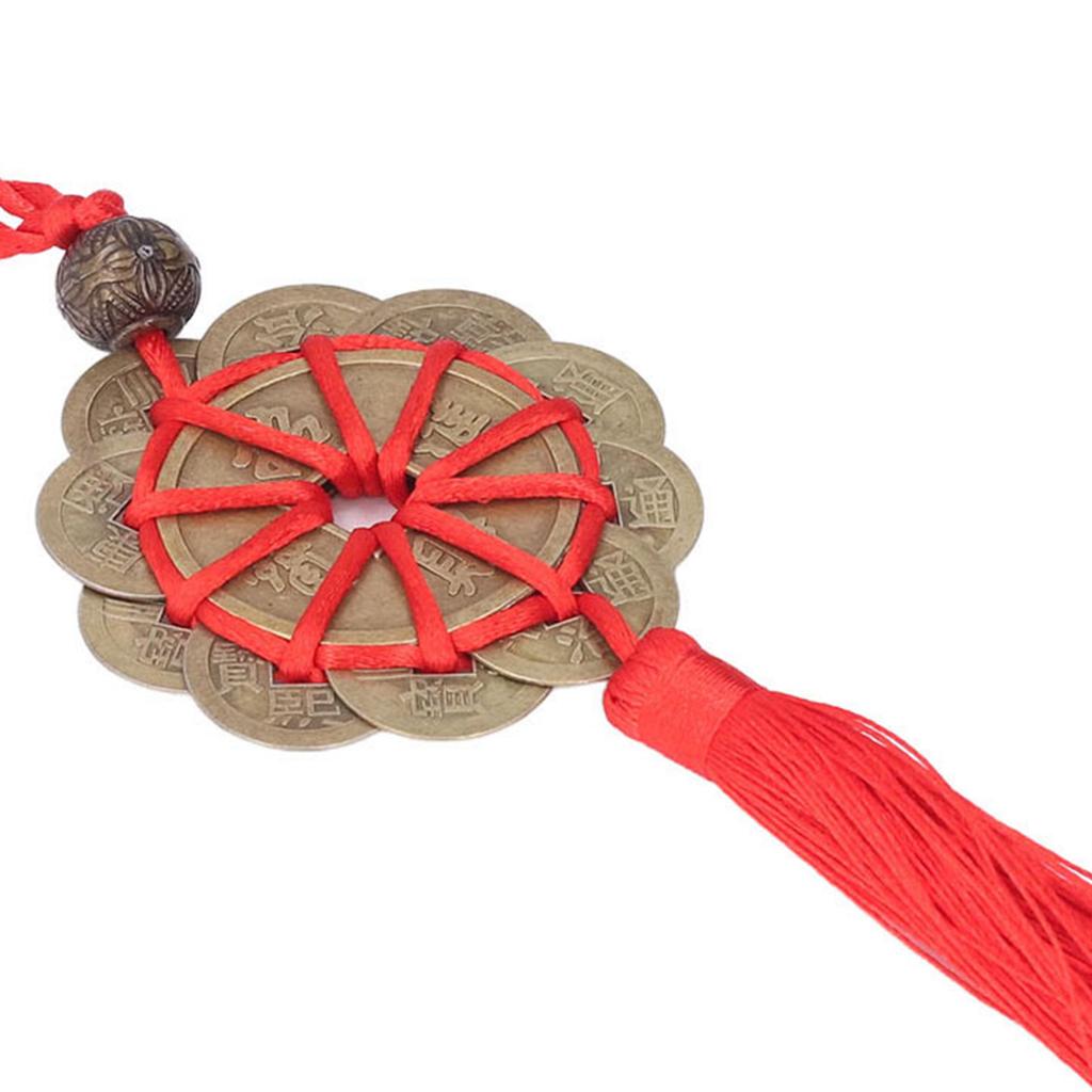 Chinese Feng Shui Coins Fortune Money with Red String Hanging Ornament for Chinese New Year Decoration