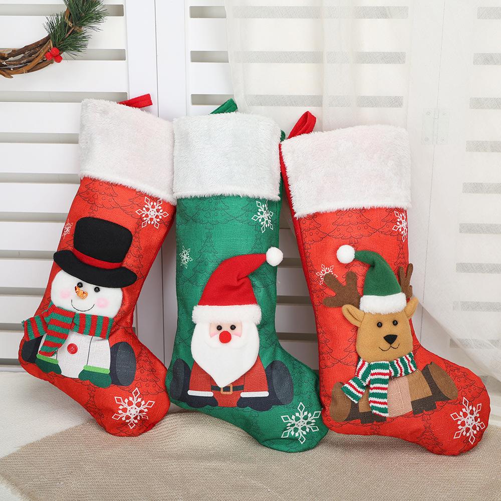 Christmas decorations, printed cartoon Santa snowman gift bag Christmas stockings, Nordic decorations