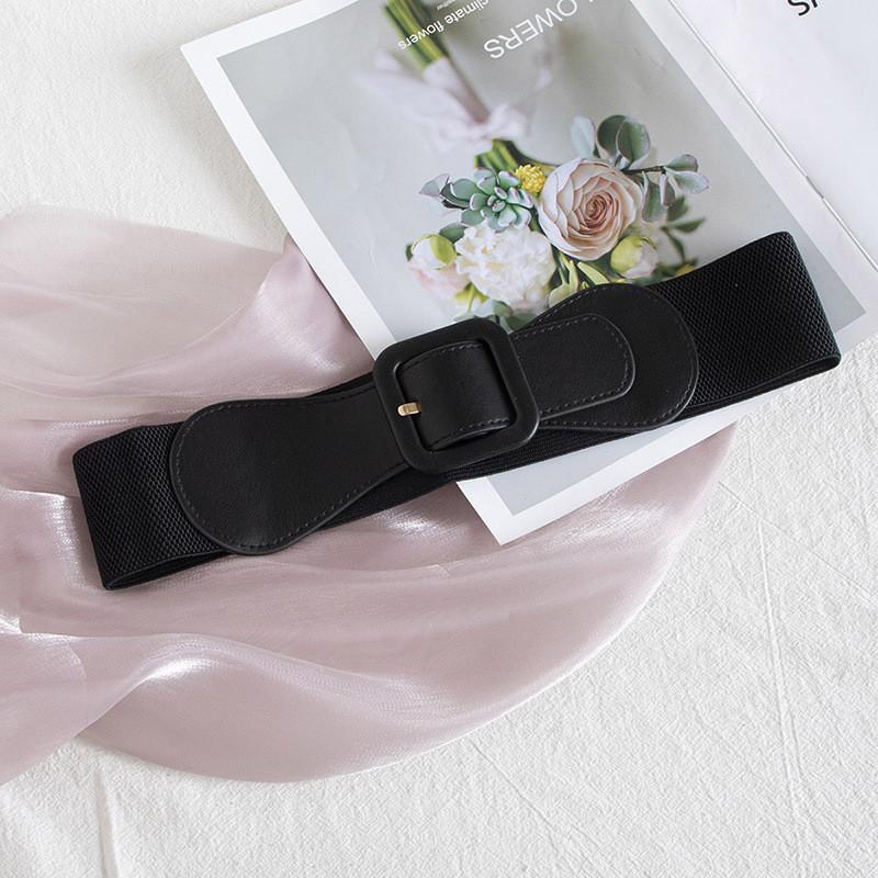 Classic Leatherlike Waist Belt With Metal Clasp And Circular Design For Daily Use Black Glossy