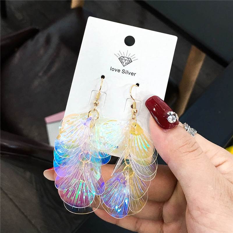 Buy Women Metal Korean Style Resin Tassel Sequins Earrings Jewelry