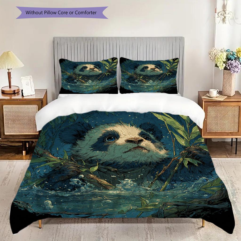 Panda Pattern Bedding Quilt Set Quilt Cover Pillowcase Home Decoration Birthday Gift (1 * Duvet Cover + 2 * Pillowcase, Without Core)