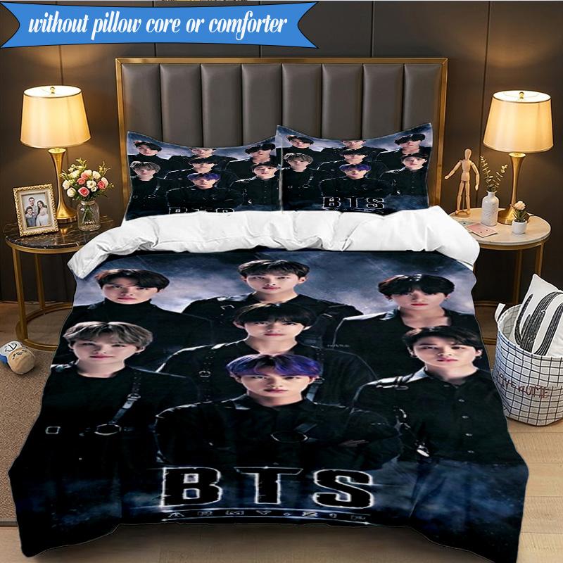 Ensemble de literie coloré K-pop Gathering 3 pièces, Groupe de musique K-pop, Idéal pour la chambre à coucher, le dortoir, Comprenant 1 housse de couette et 2 taies d'oreiller, Cadeaux pour fans