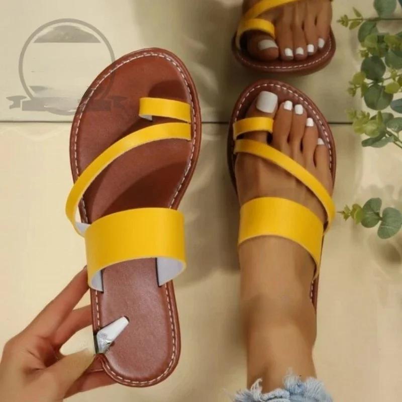 Summer Solid Color Flat Sandals Fashion Open Toe Outdoor Slippers Casual Beach Women's Shoes Plus Size