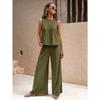 VEZFAA Women's Fashion Casual Summer Spring Solid Color Print Sleeveless O-Neck Trousers Pants Suits