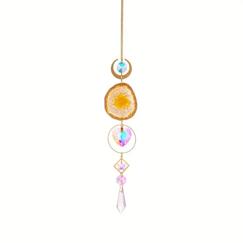 1pc Crystal Suncatcher, Window Hanging Sun Catcher with Prism and Agate Slices, Used for Home Garden Wedding Decoration