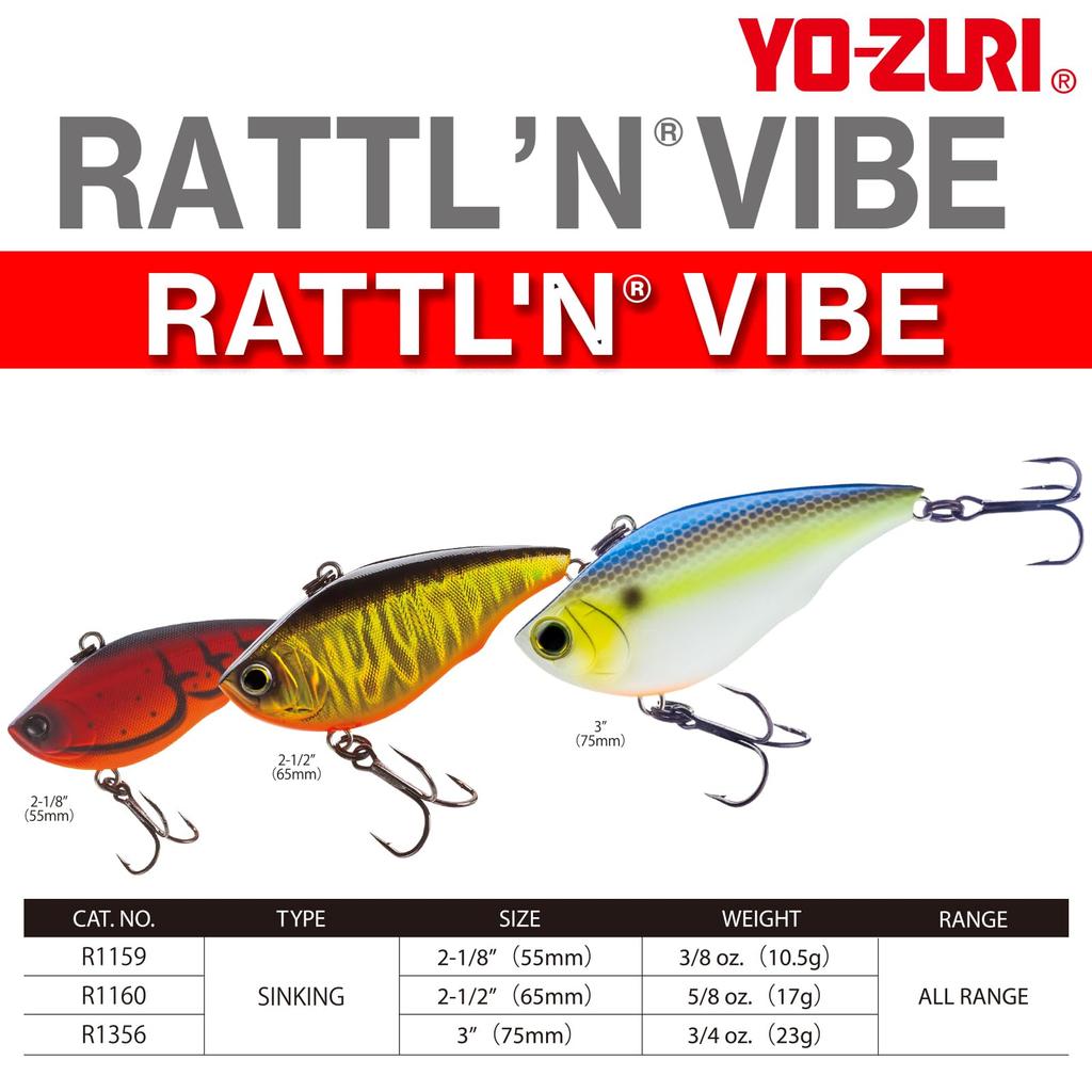 Rattlin Vibe Vibration Bass Shimmy Fall YO-ZURI Lure, 65mm, BT, Weight 17g, R1160-BT-Blue Silver, Fishing,