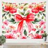 Polyester Floral Tapestry Wall Hanging Red Bow Romantic Flowers Decor Art Banner for Bedroom Living Room Home Decoration