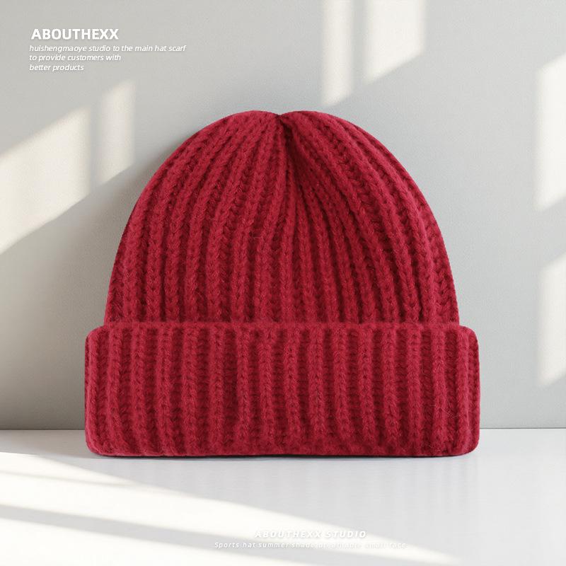 Large size Face slim Hat for Women Autumn and Winter Solid Color Thick Knitted Hat  Cold Proof and Versatile Ear Protecting Wool Hat for Men