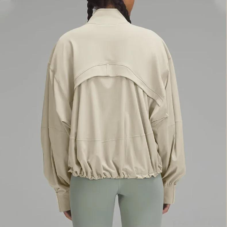 Loose-Fit Bat Sleeve Stand Collar Women's Windproof Sports Jacket for Autumn Yoga and Running