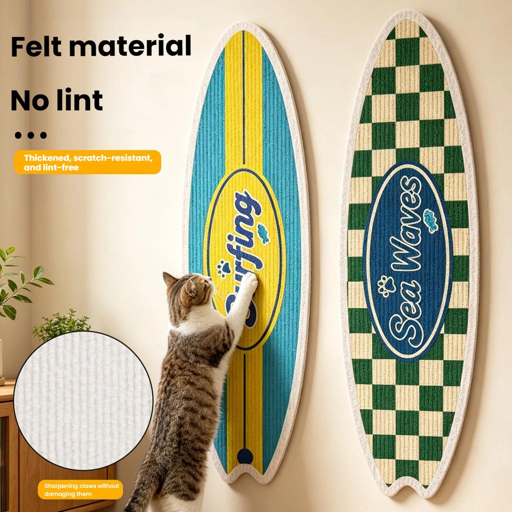 A Cat Scratcher Post in the Shape of a Surfboard, Wall-mounted, Made of Natural Sisal Material, and Free of Debris, Toy for Cats