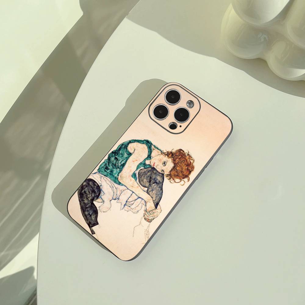 E-Egon S-Schiele Phone Case For iPhone 17,16,15,14,13,12,11 Pro Max,16/15/14Plus,XS Soft Black Cover