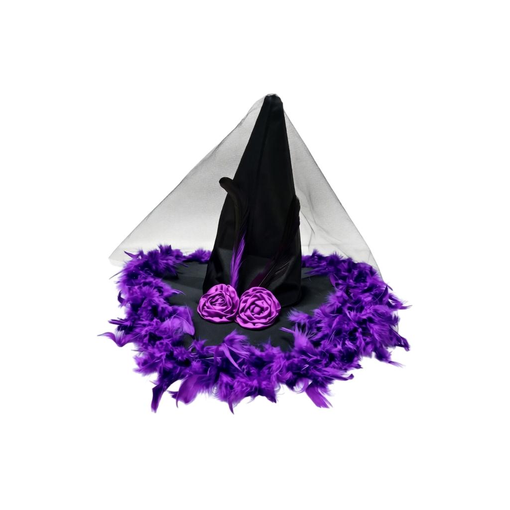 Halloween Witch Hat with Feather Decoration for Costume Party