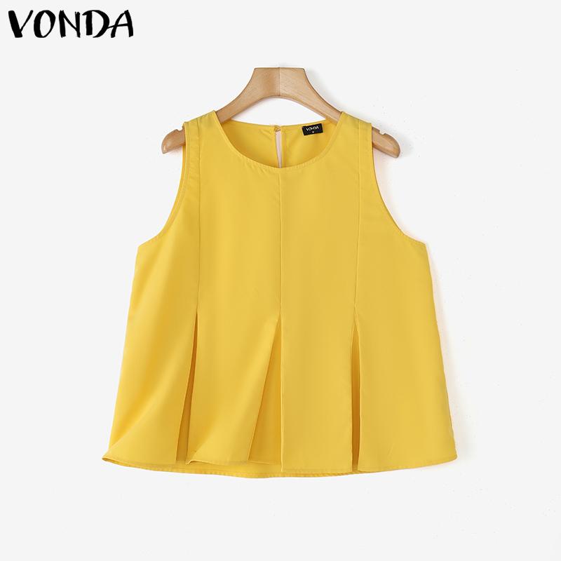 

VONDA Летние женские топы без рукавов с плиссировкой и круглым вырезом в повседневном стиле S