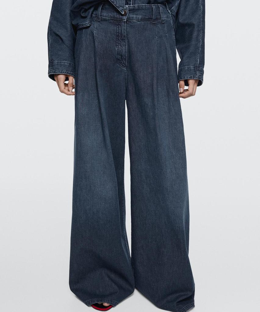 Masimodutti Pintuck Detail High-Rise Wide-Leg Jeans