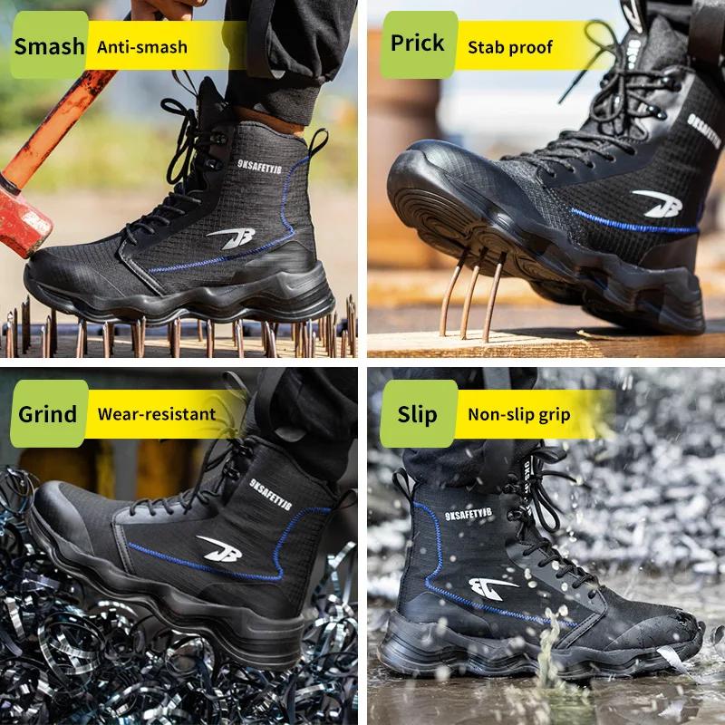 Fashion 2024 New Safety Shoes Men Boots High Top Work Sneakers Steel Toe Cap Anti-smash Puncture-Proof Work Boots Indestructible Shoes