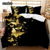 Black Golden Butterfly Duvet Cover Set Pretty Blue Butterfly Bedding Set Women Insect Polyester Comforter Cover for Girls Decor