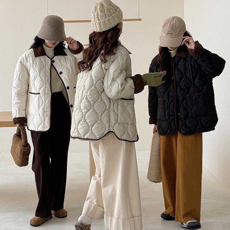 Contrast Color Thin Light Lapel Warm Short Loose Autumn Jacket