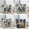 Ethnic Style Elephant Embroidered Canvas Shoulder Bag With Cotton Rope Strap For Casual Travel
