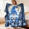 Blue Gnome And Butterfly Throw Blanket Lightweight Flannel Soft And Warm All-Season Use for Sofa Outdoor Camping Living Room Offic